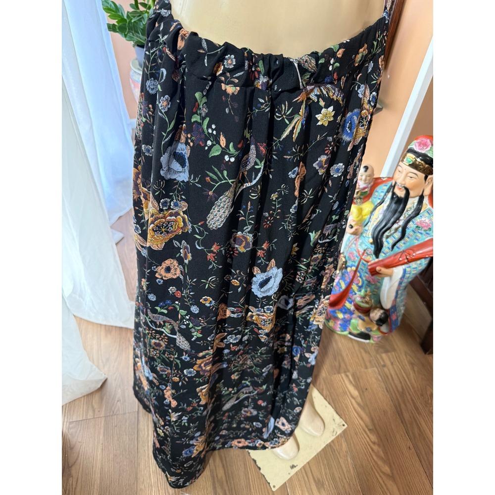 Shein Curve Floral Bird Print Maxi Skirt Black Multi High Slit Plus Size 1XL